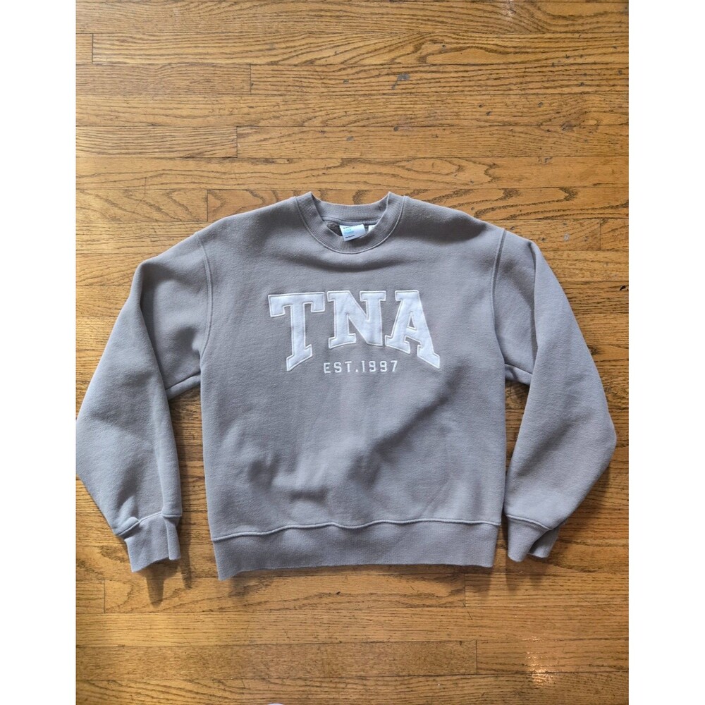 Aritzia TNA Cozy Fleece Boyfriend Crewneck Sweatshirt Taupe Size Small